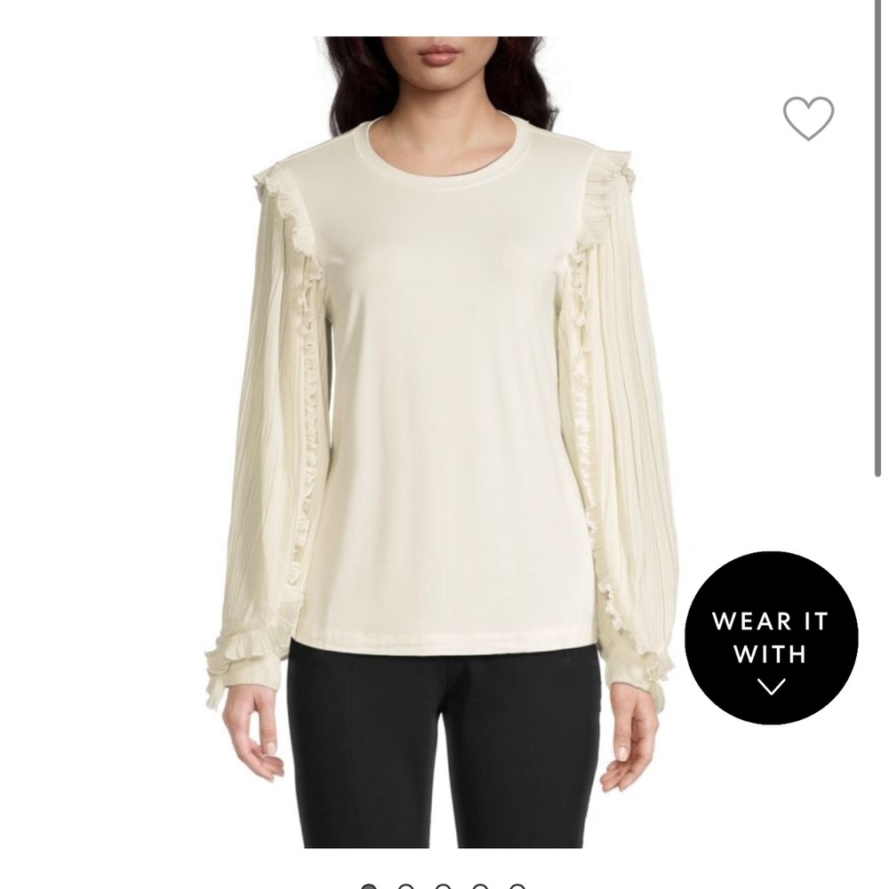 Ellie Tahari Georgette Sleeve Crewneck Top in cream size large